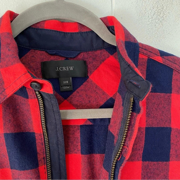 J.Crew Womens Top Sz XXS Buffalo Check Plaid Red Blue Flannel 1/2 zip B4937 * - Picture 7 of 16